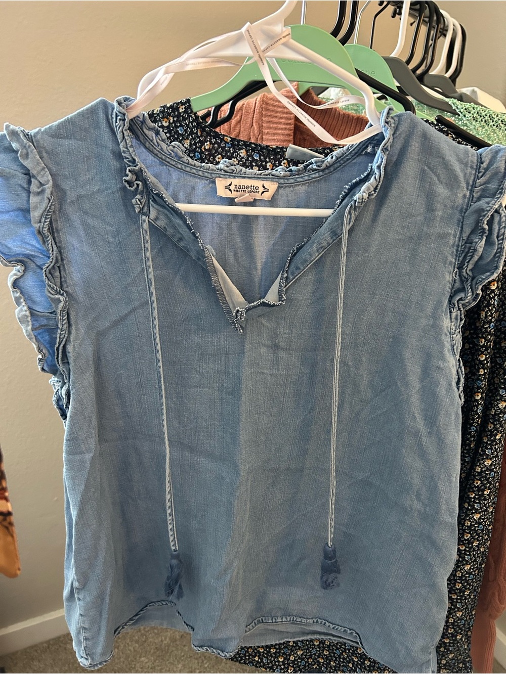 Nannette Lepore Light Blue Ruffle Sleeve Tie-Front Women's Top
